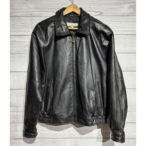 Perry Ellis Mens Black Jacket Size Large Genuine1 00 Leather